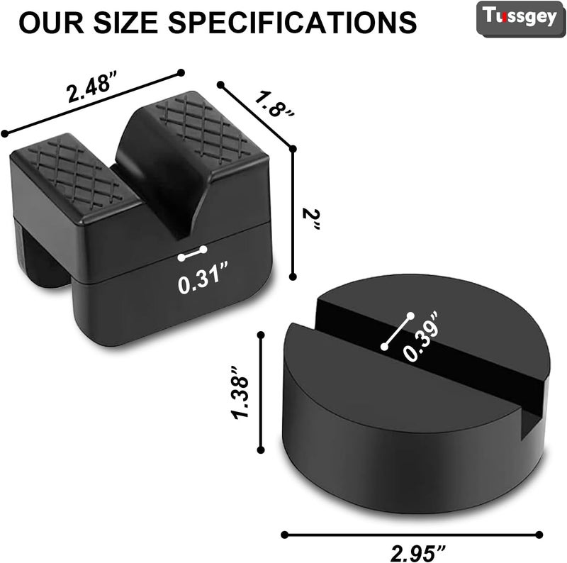 Tussgey 【Upgrade】 8 Pcs Universal Floor Jack Pad, 2 Types Jack Stand Pads Adapter with Anti-Slip Design, Premium Rubber Slotted Frame Rail Pinch Welds Protector, Strong Jack Stand Accessories for for Cars - Image 5